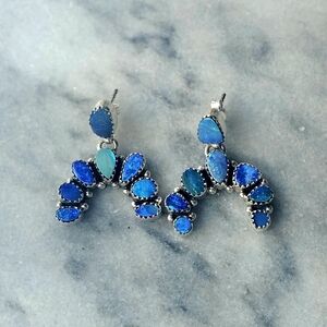 Elegant Blue Austrialian Opal Sterling Silver Stud Post Earrings
